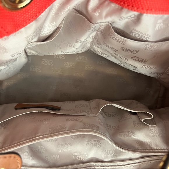 Michael Kors Red and White Shoulder Bag with Gold Accents - Picture 6 of 10